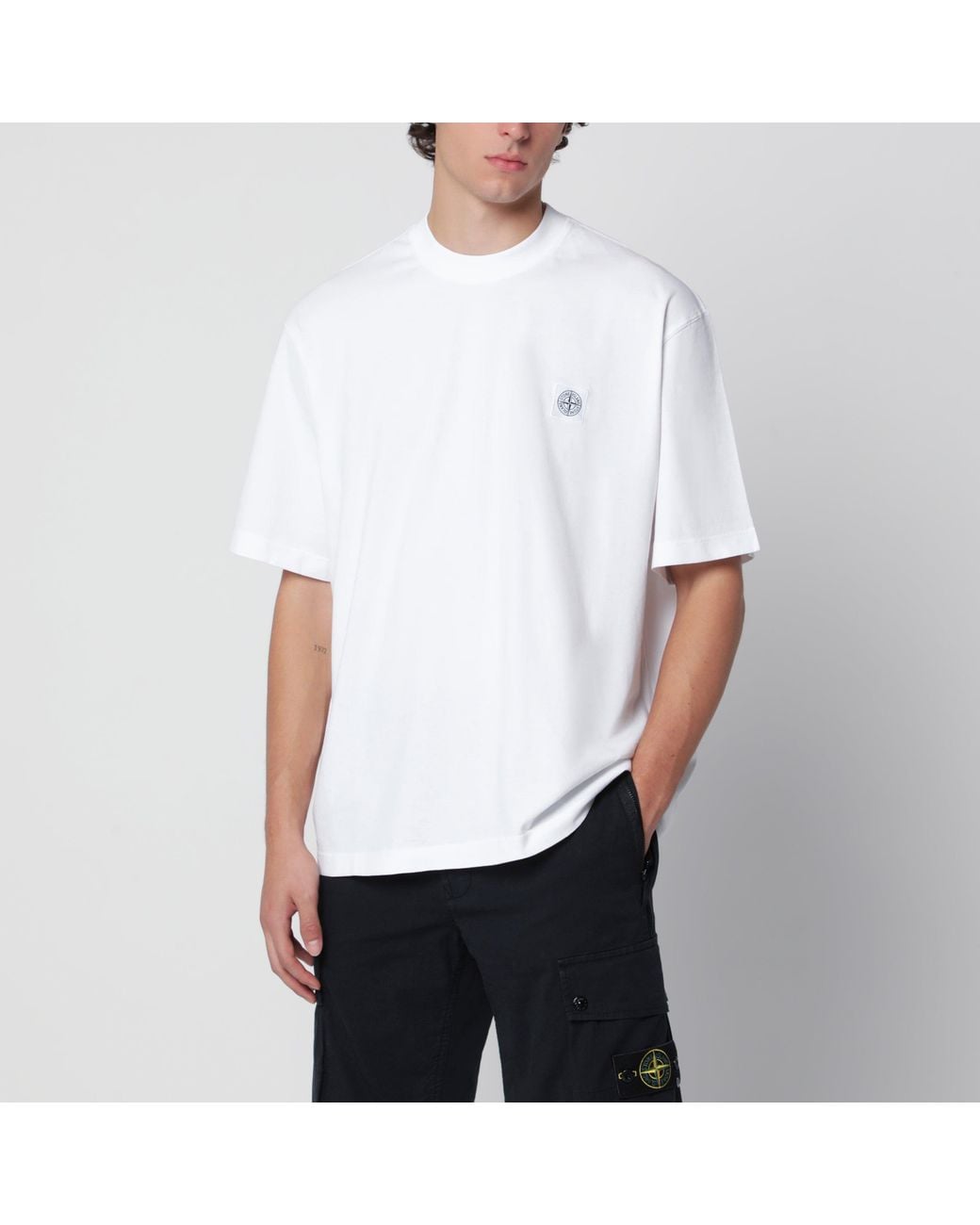 Stone Island White Short-Sleeved T-Shirt for men