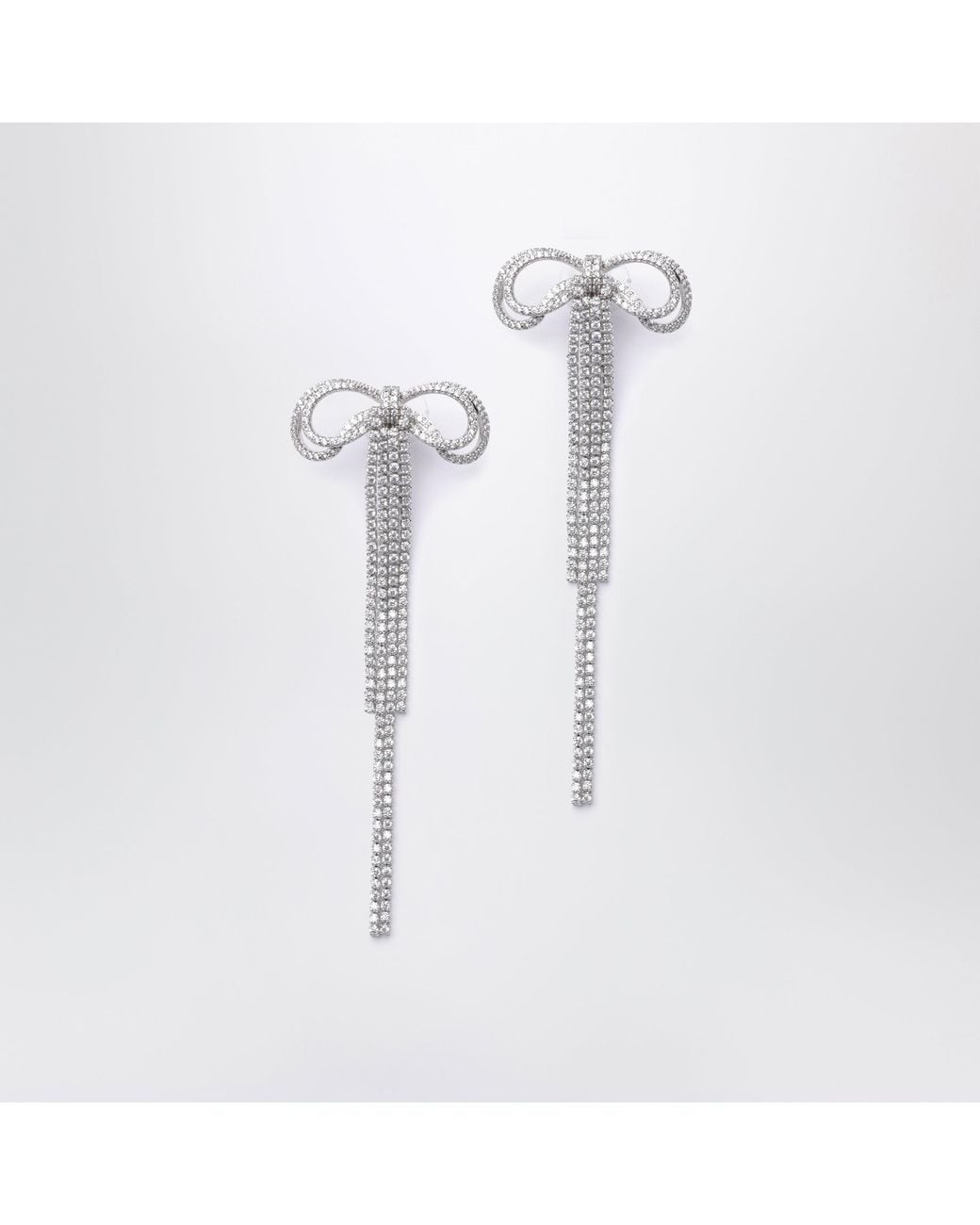 Self-Portrait White Double Crystal Bow Drop Earrings