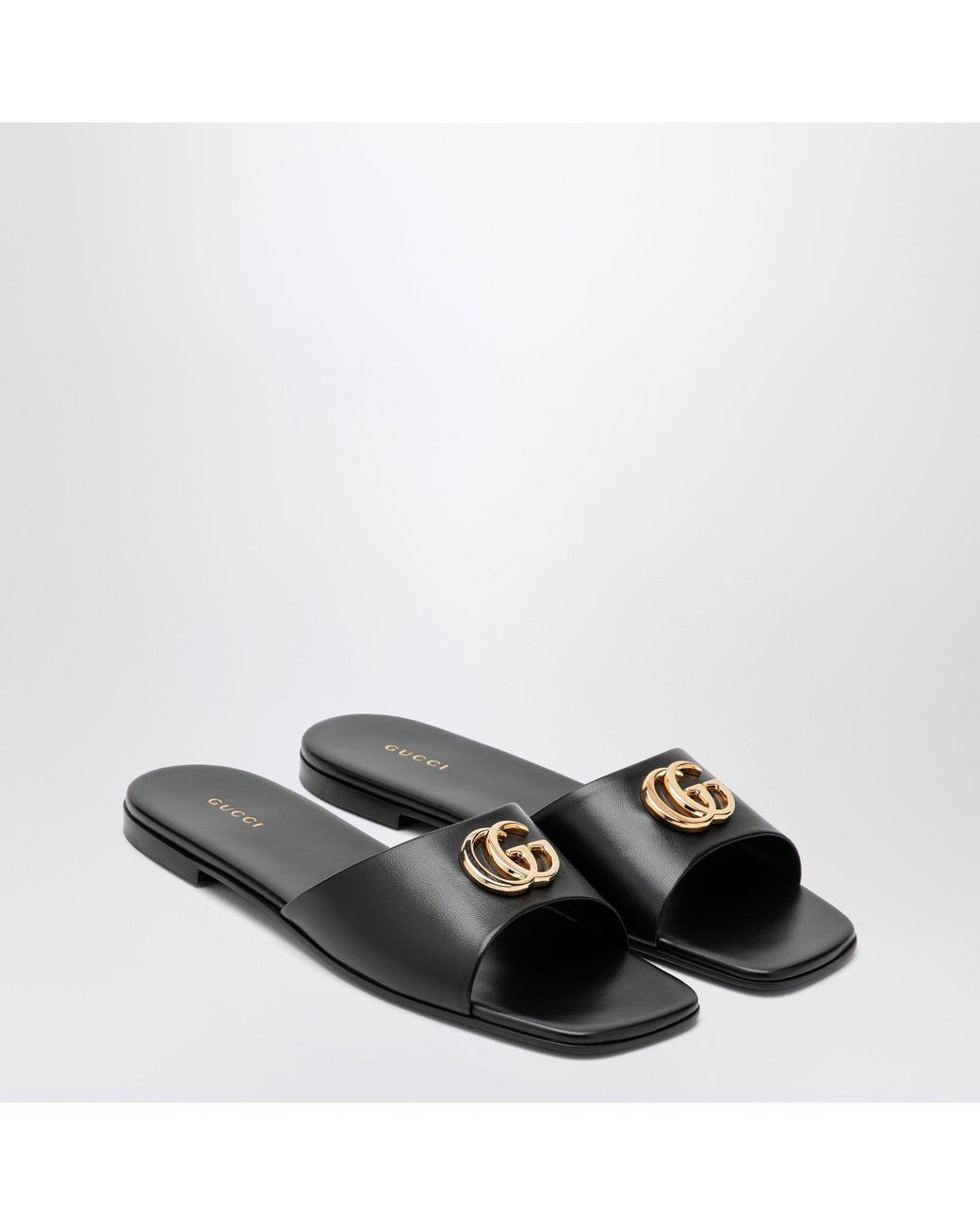 Gucci Black Nappa Leather Double G Slides