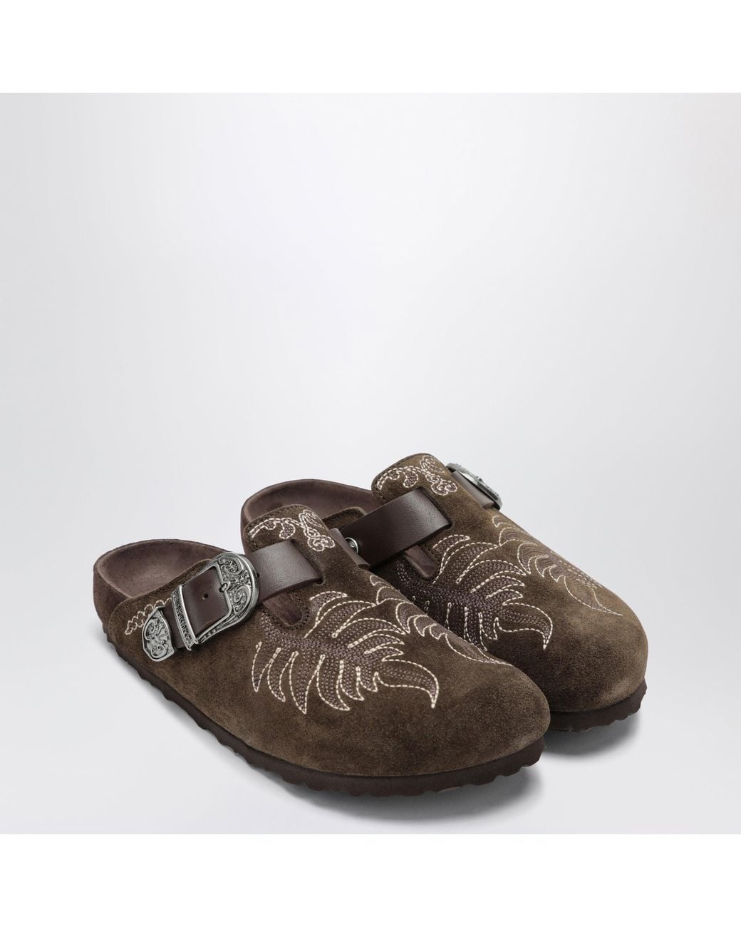 Etro Brown Boston Embroidered Suede Sabot
