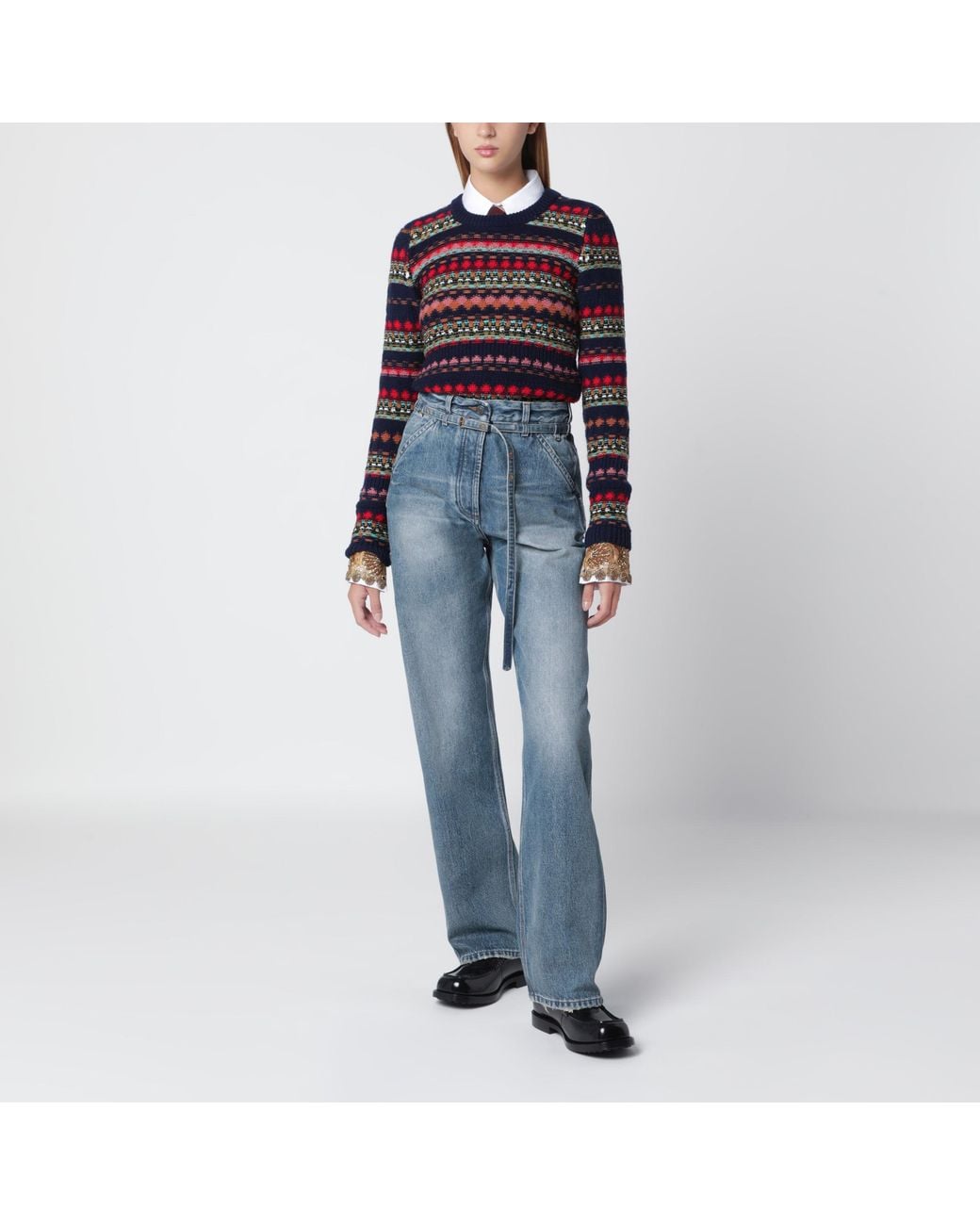 Dries Van Noten Blue Jacquard Wool Sweater