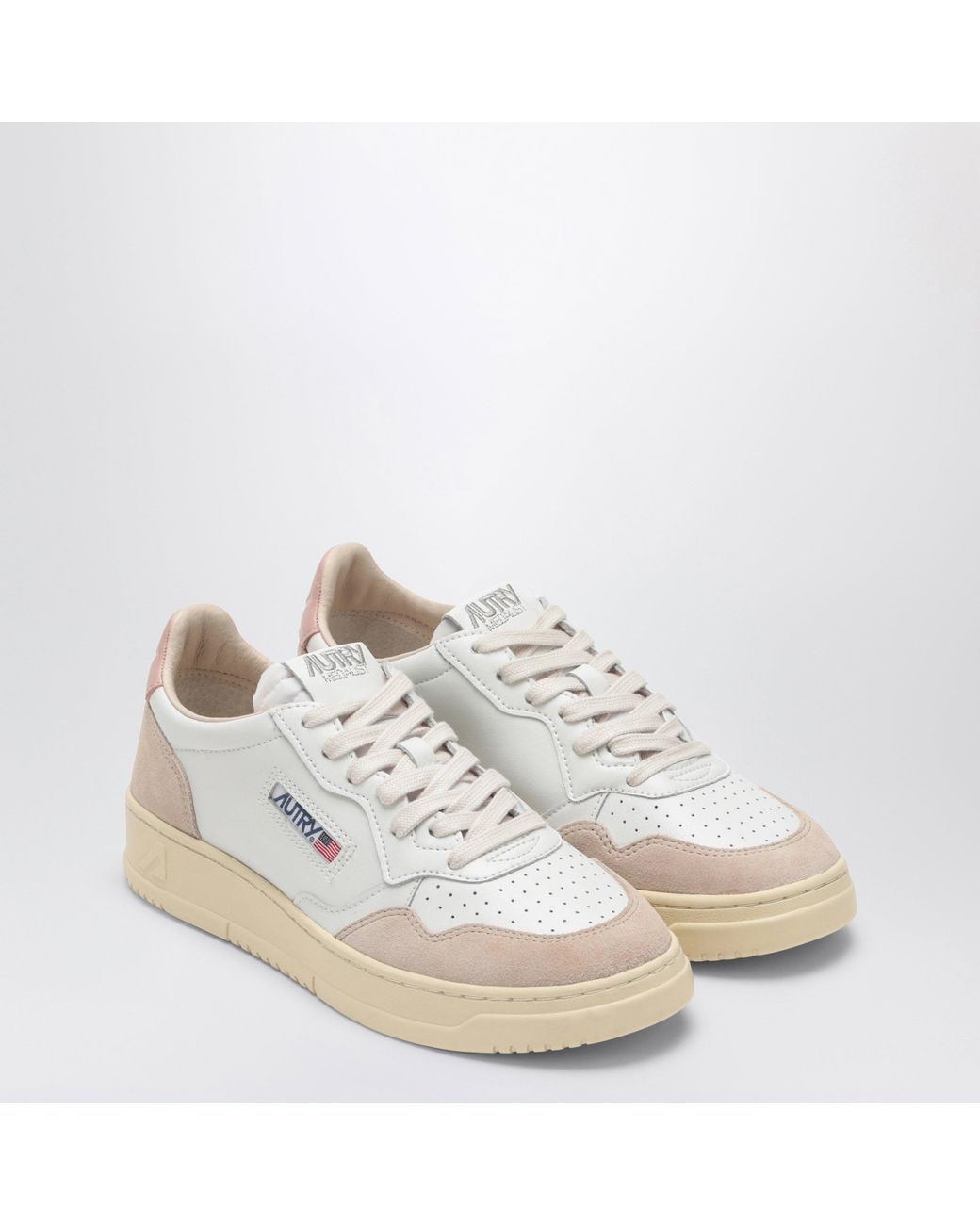 Autry White Medalist Low/Blush Leather And Suede Sneakers