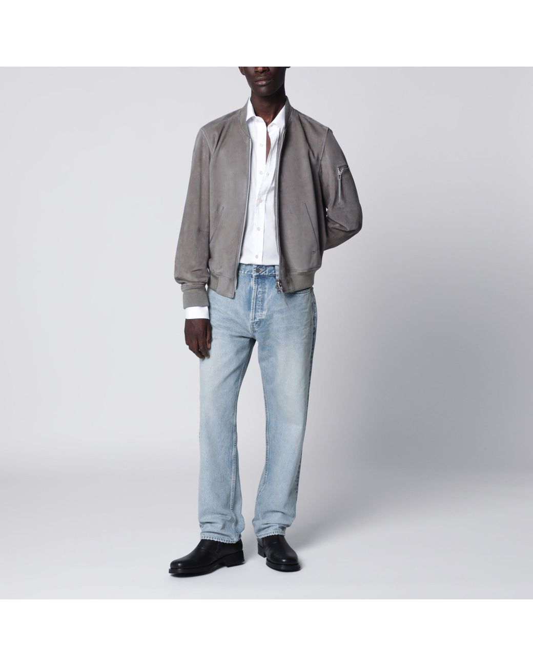 Tom Ford Gray Titanium Suede Bomber Jacket for men
