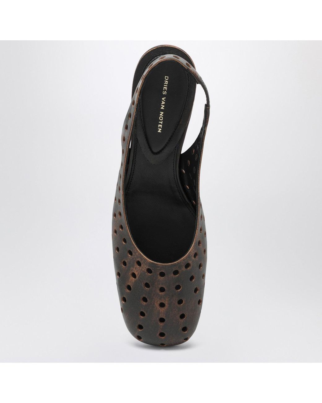 Dries Van Noten Brown Aged Leather Perforated Slingback Shoes