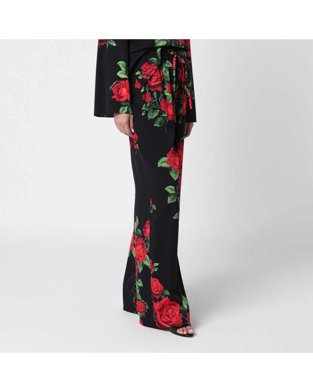 Dolce & Gabbana Red Silk Trousers With Floral Print