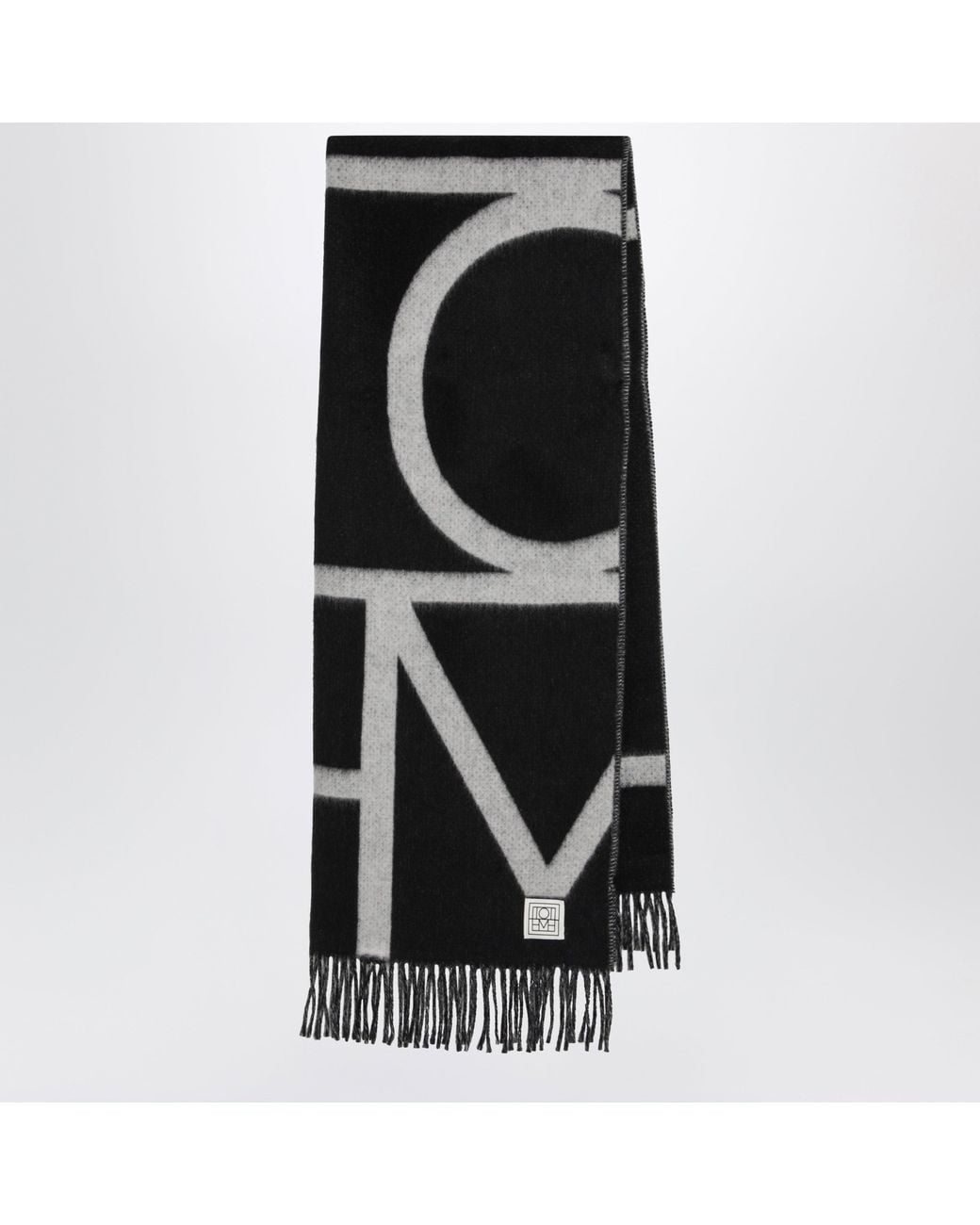 Totême Black Brushed Wool Scarf With Monogram