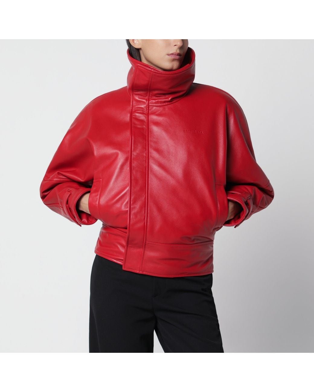 Balenciaga Red Rounded Lambskin Bomber Jacket