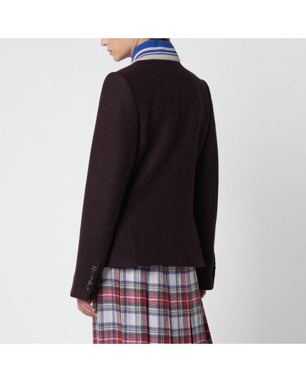 Dries Van Noten Blue Aubergine Jacket With Striped Shawl Collar