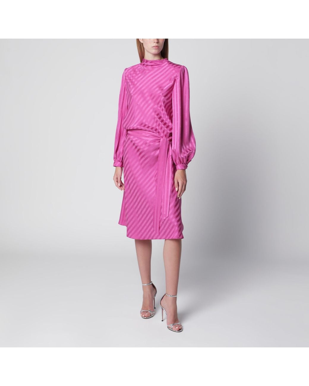 Valentino Pink Fuchsia Silk Jacquard Midi Dress