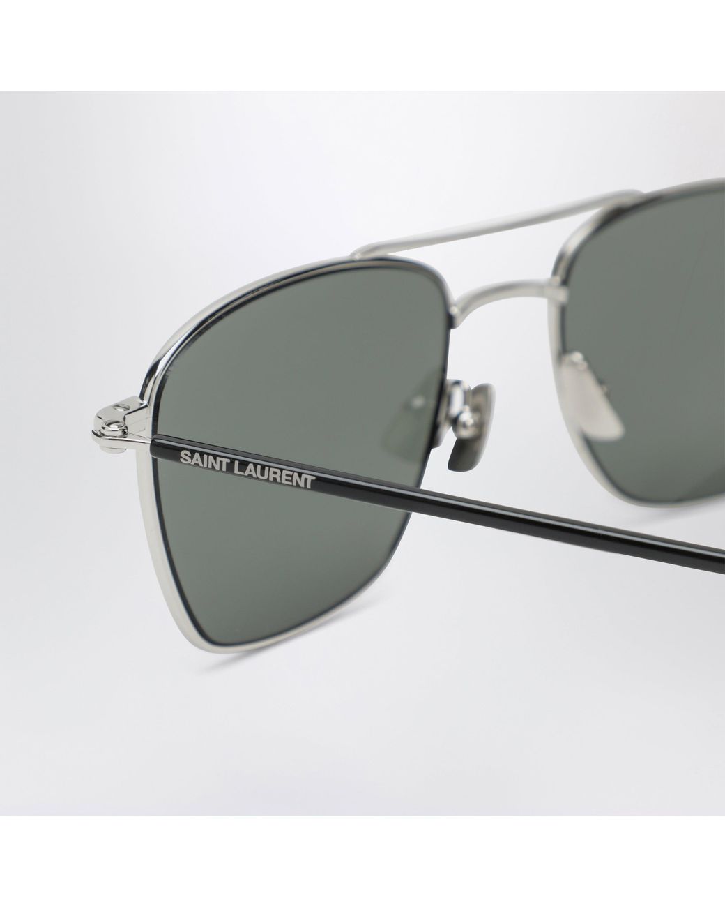 Saint Laurent Gray Rectangular Metal Sunglasses