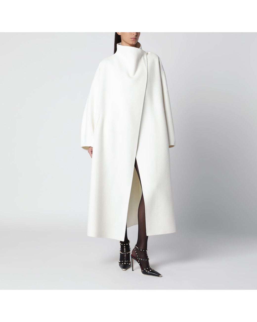 Frankie Shop White Leroy Wool Blend High-Neck Coat
