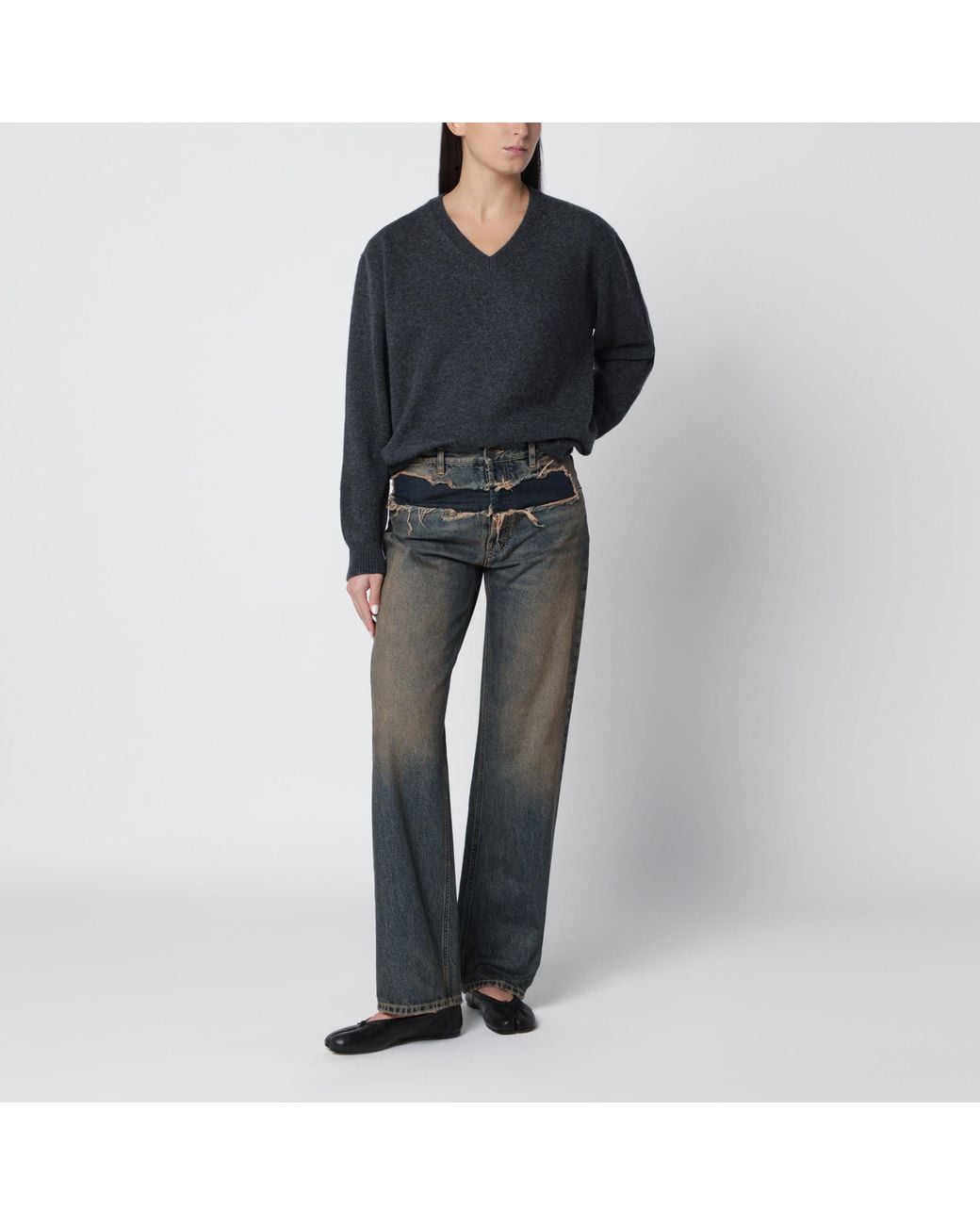 Maison Margiela Gray Distressed Straight-Leg Jeans