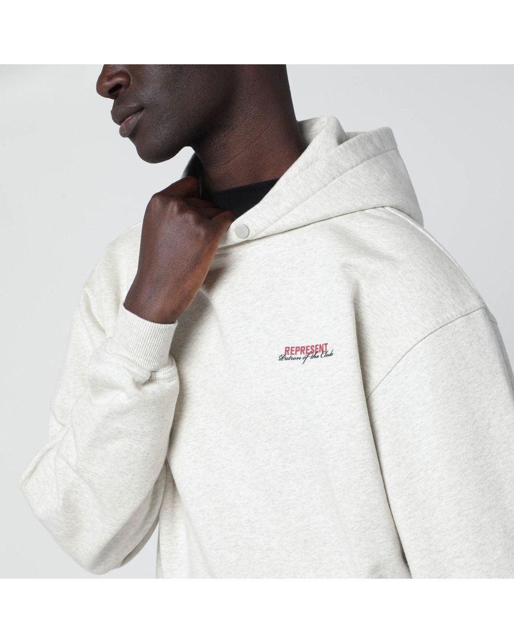 Represent Gray Cream Cotton Hoodie With Logo for men