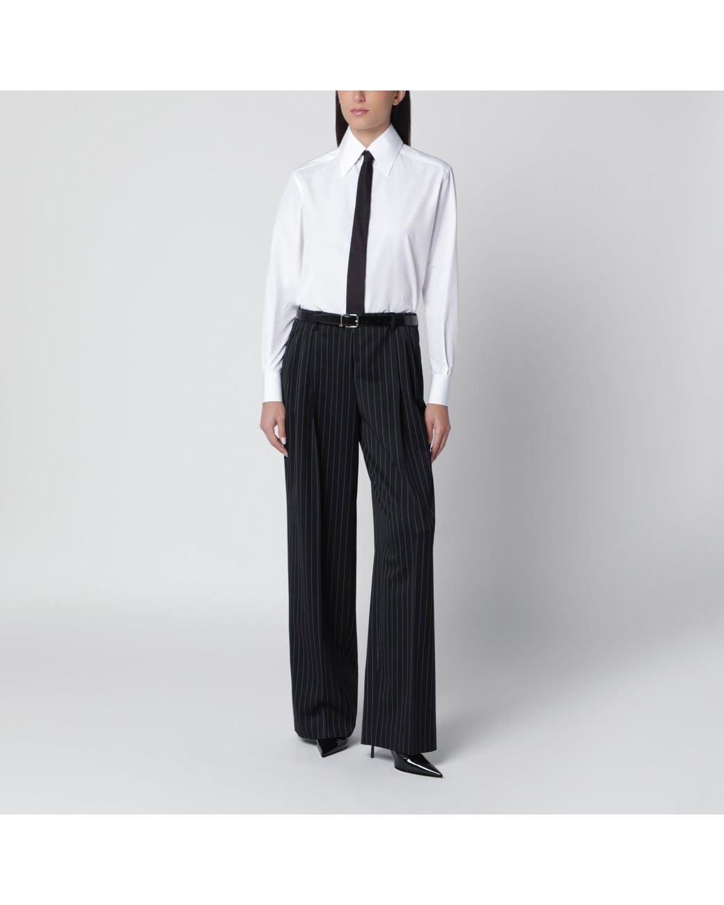 Dolce & Gabbana Black Pinstripe Belted Trousers