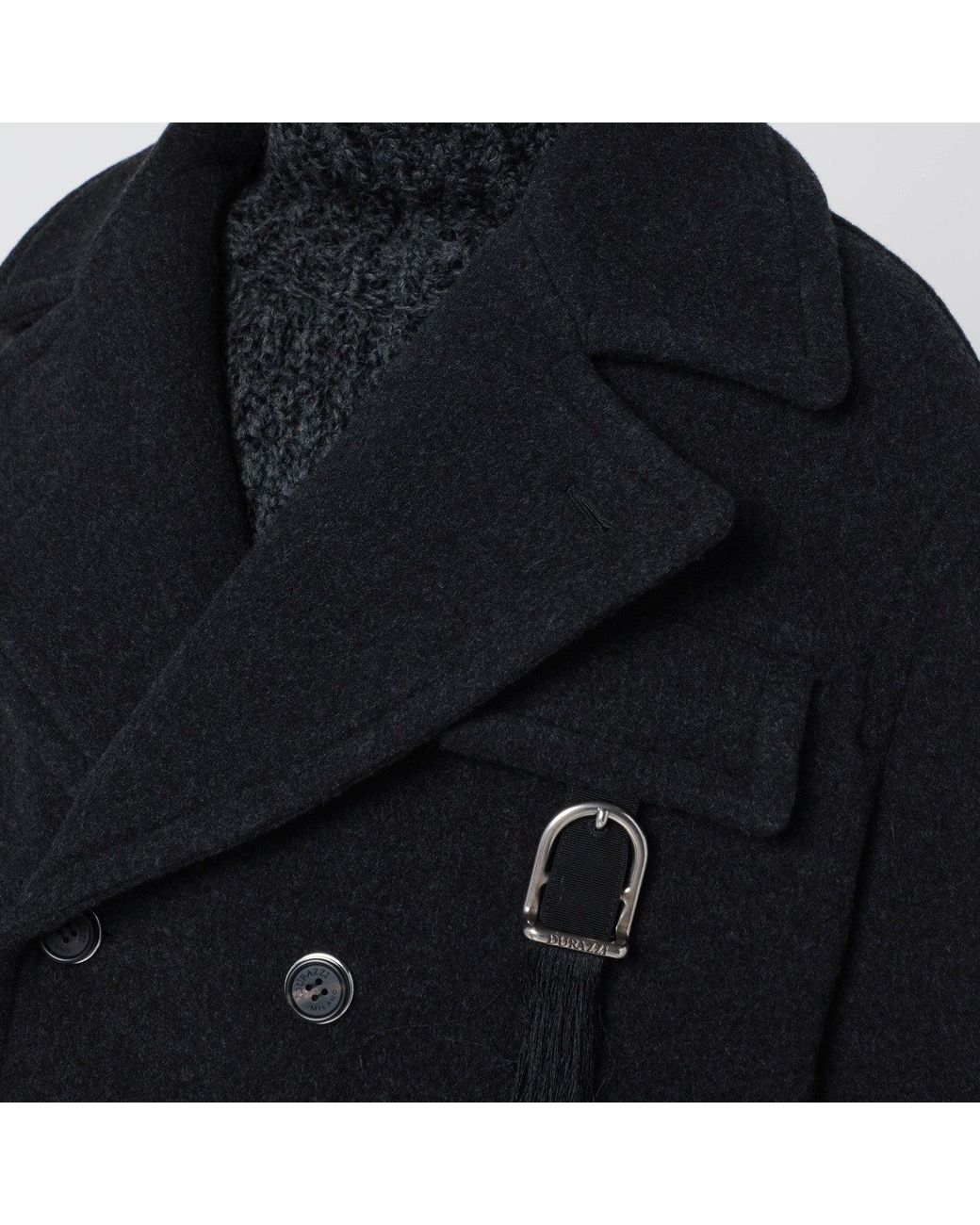 DURAZZI MILANO Black Dark Mélange Wool Coat