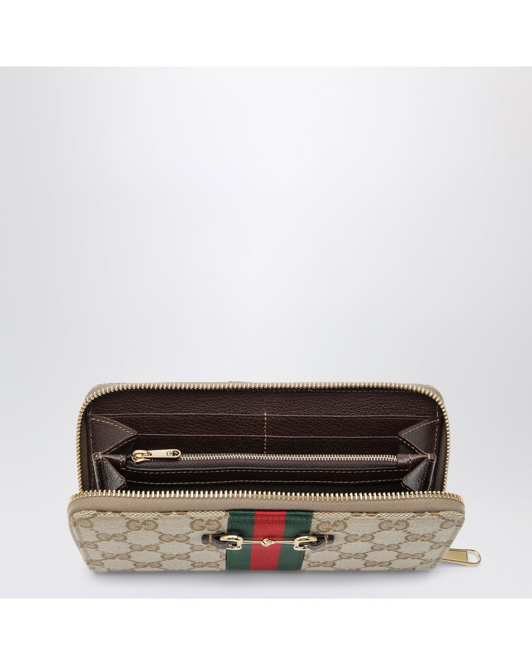 Gucci Natural Horsebit Web Zipped Wallet