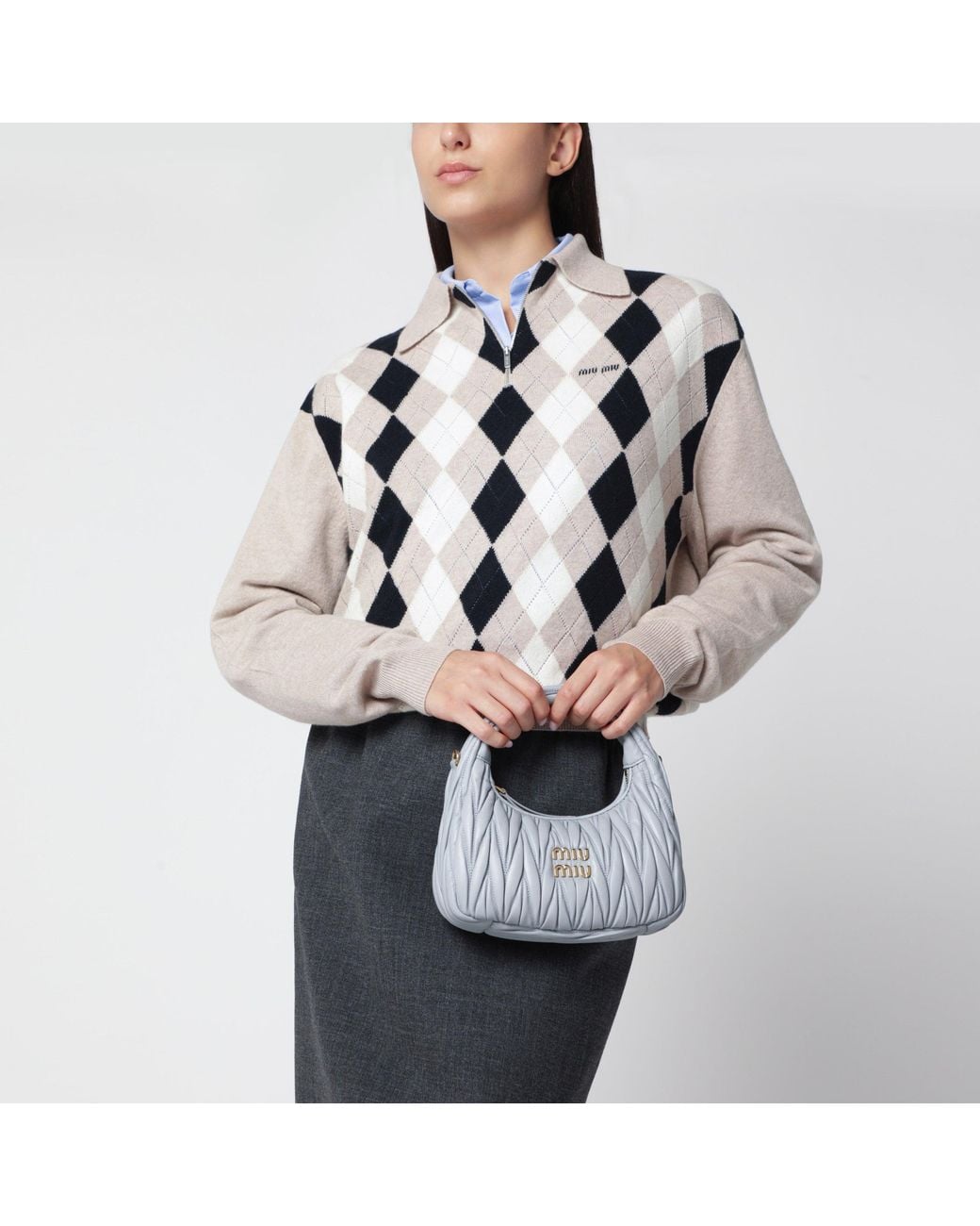 Miu Miu Gray Small Perla Miu Wander Bag