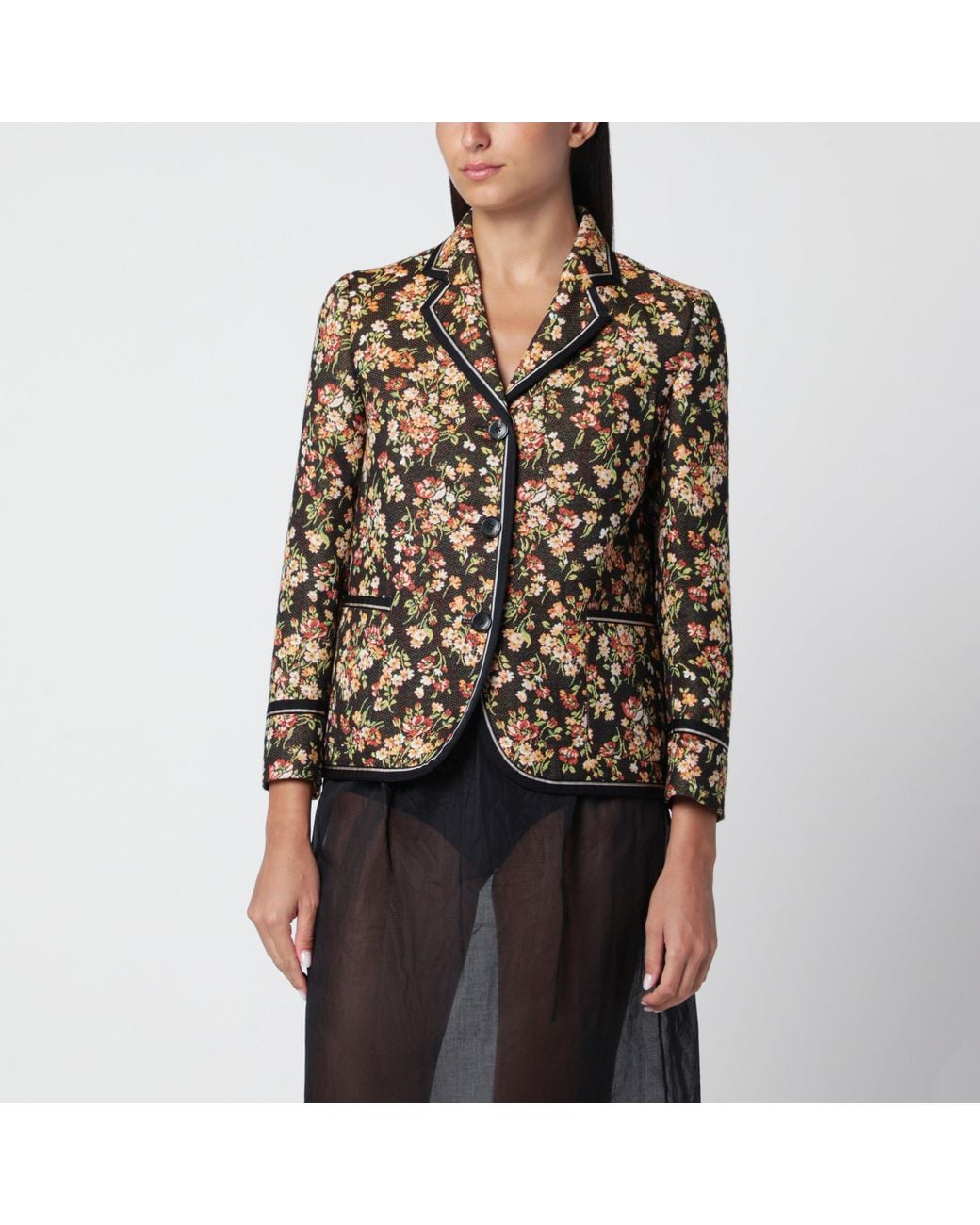 Dries Van Noten Black Floral Gobelin Blazer