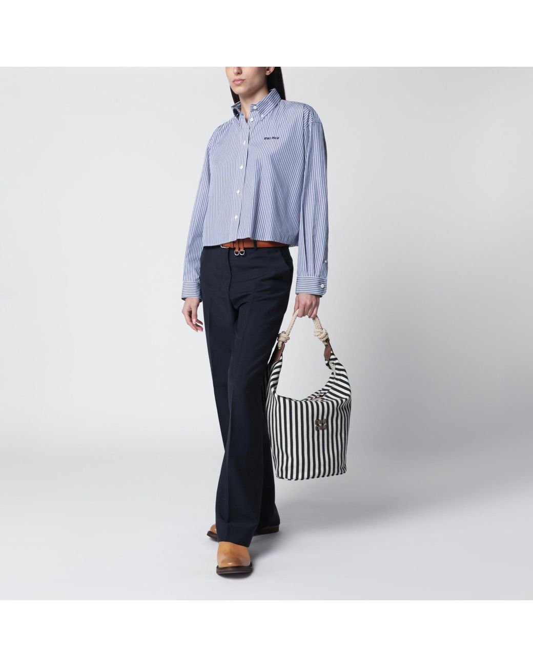 Miu Miu Black Cognac Striped Canvas Bag