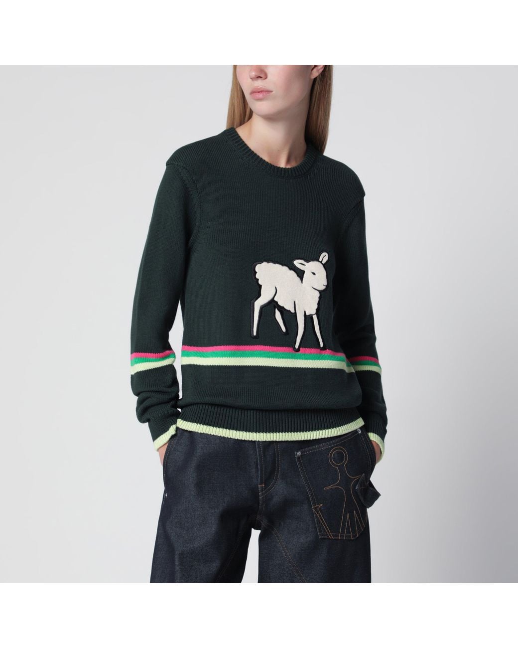 J.W. Anderson Black Dark Cotton Sweater With Sheep Embroidery
