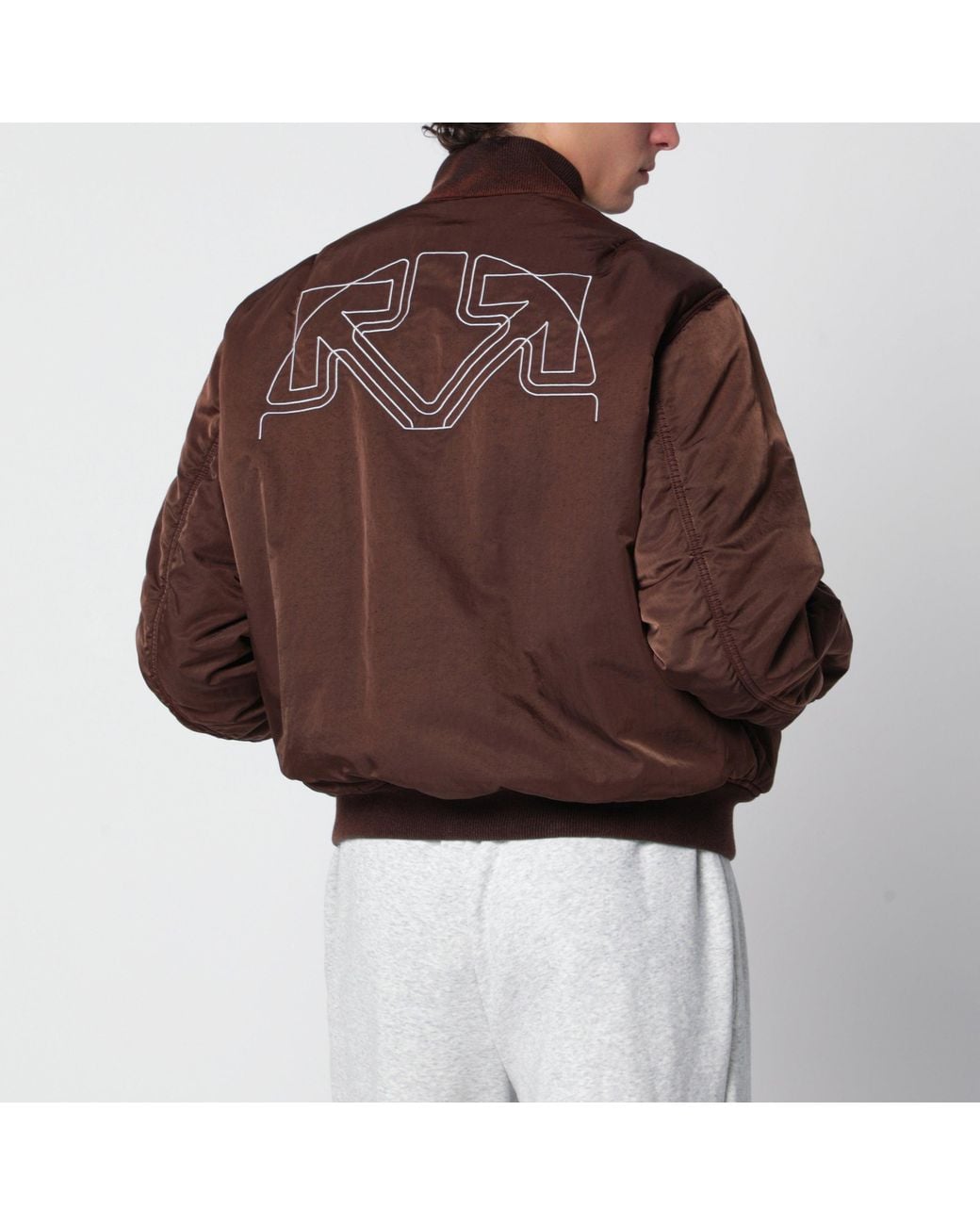 Off-White c/o Virgil Abloh Brown Arrow Logo Zip-Up Bomber Jacket for men