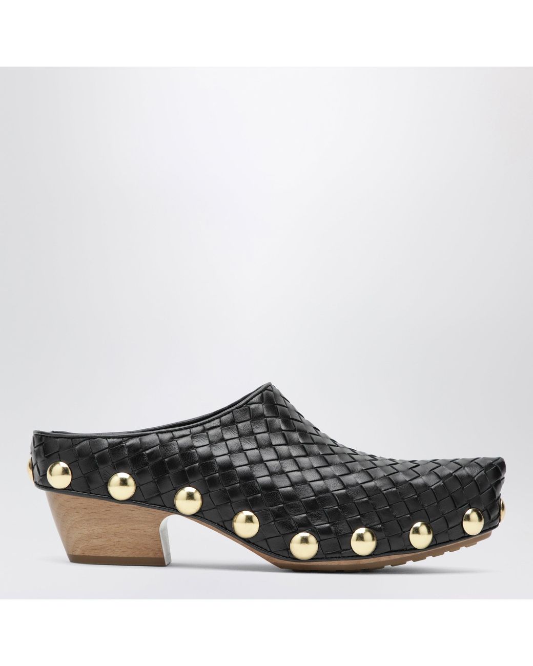 Bottega Veneta Black Gondola Studded Woven Leather Clogs