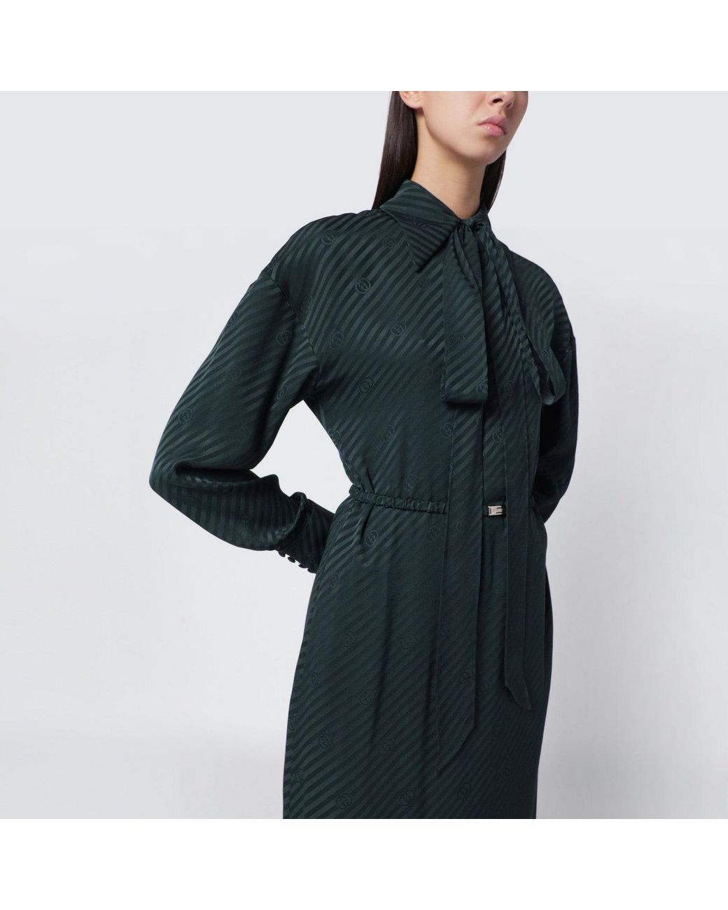 Gucci Black Gg Jacquard Silk Wrap Dress