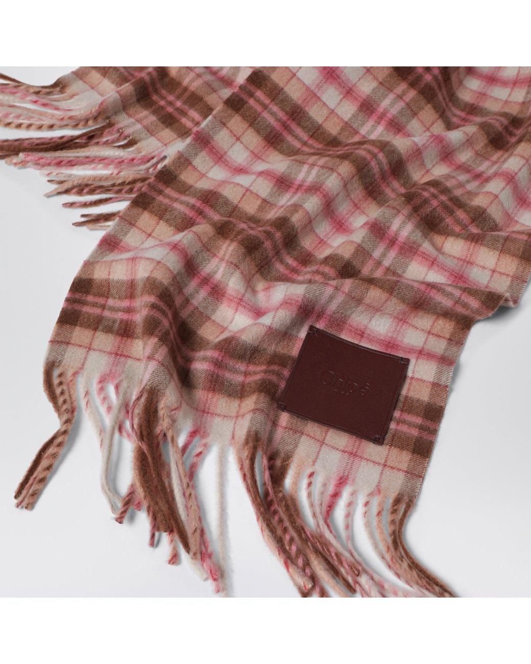 Chloé Brown Highland Cashmere Scarf With Checked Embroidery