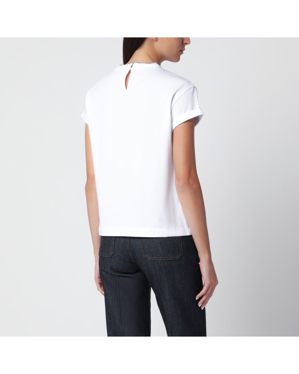 Brunello Cucinelli White Crew-Neck T-Shirt With Pendant