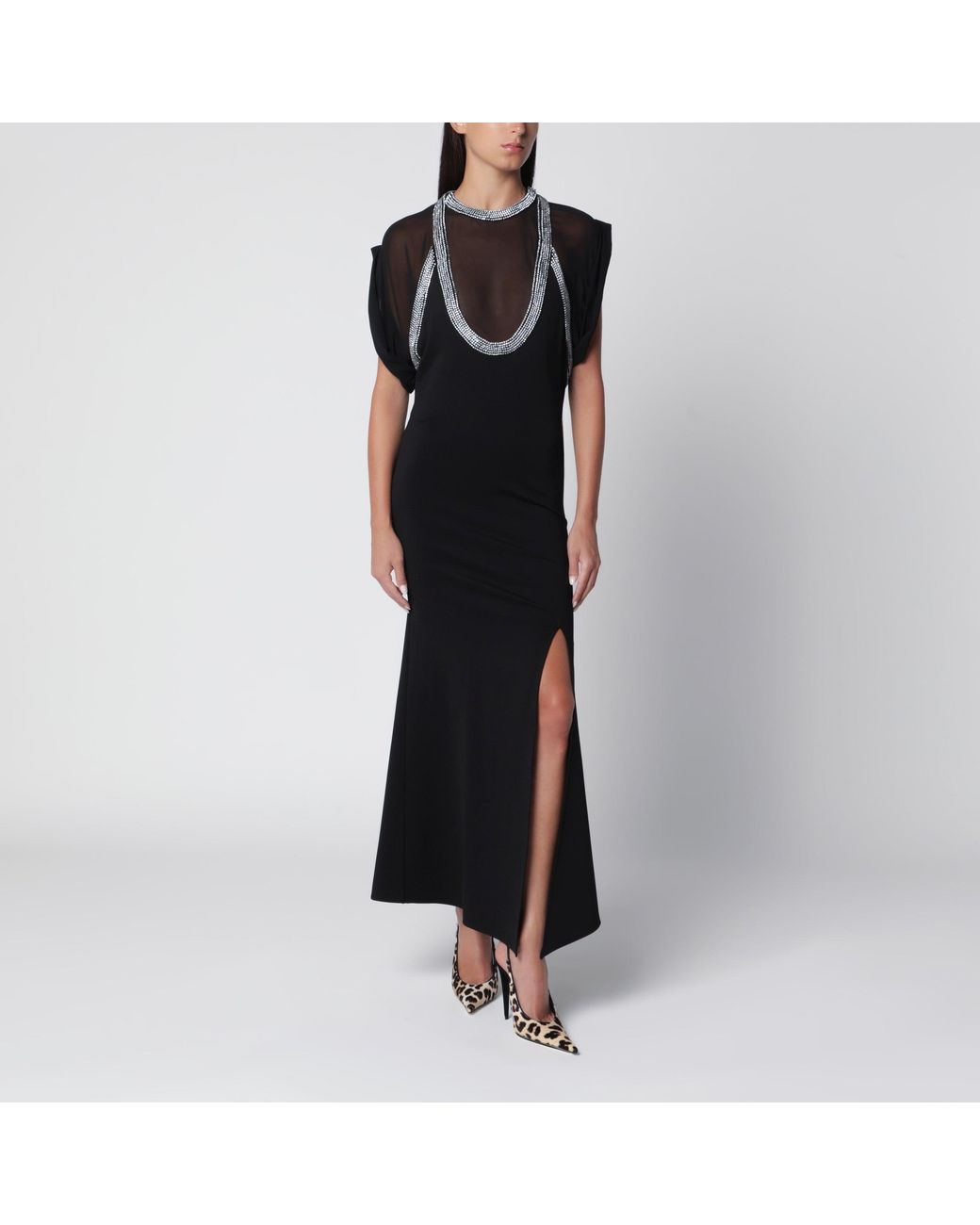 The Attico Black Viscose-Blend Dress With Rhinestones