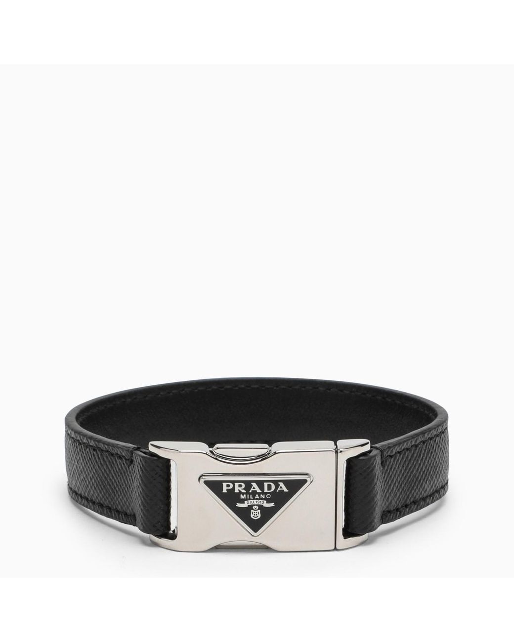 Prada Black Saffiano Leather Bracelet for Men | Lyst