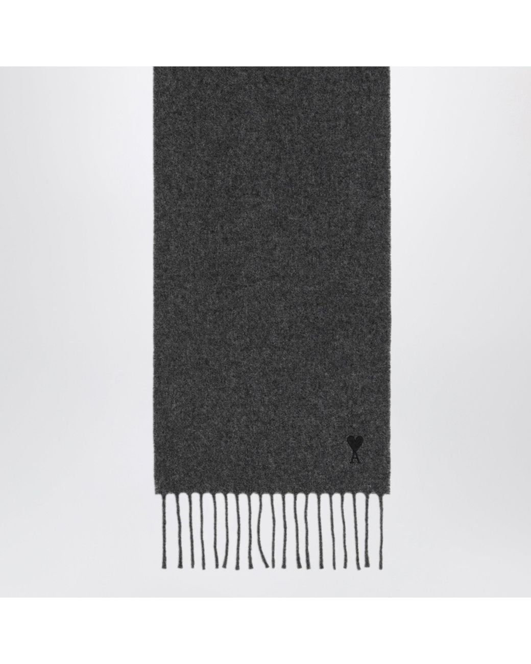 AMI Gray Ami De Coeur Wool Scarf for men