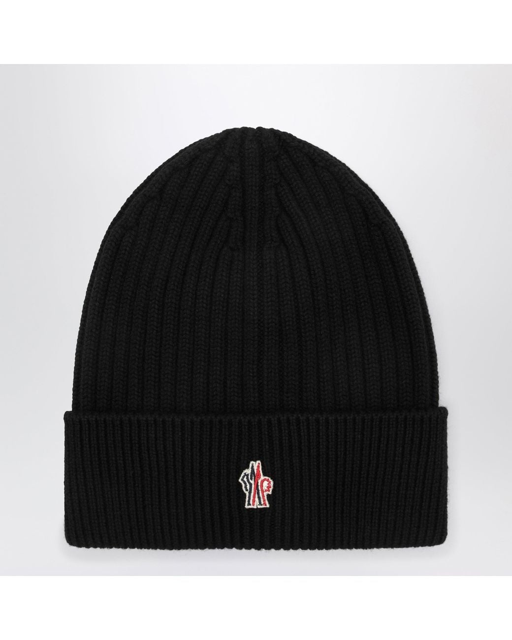 Moncler Black Ribbed Wool Cap for men