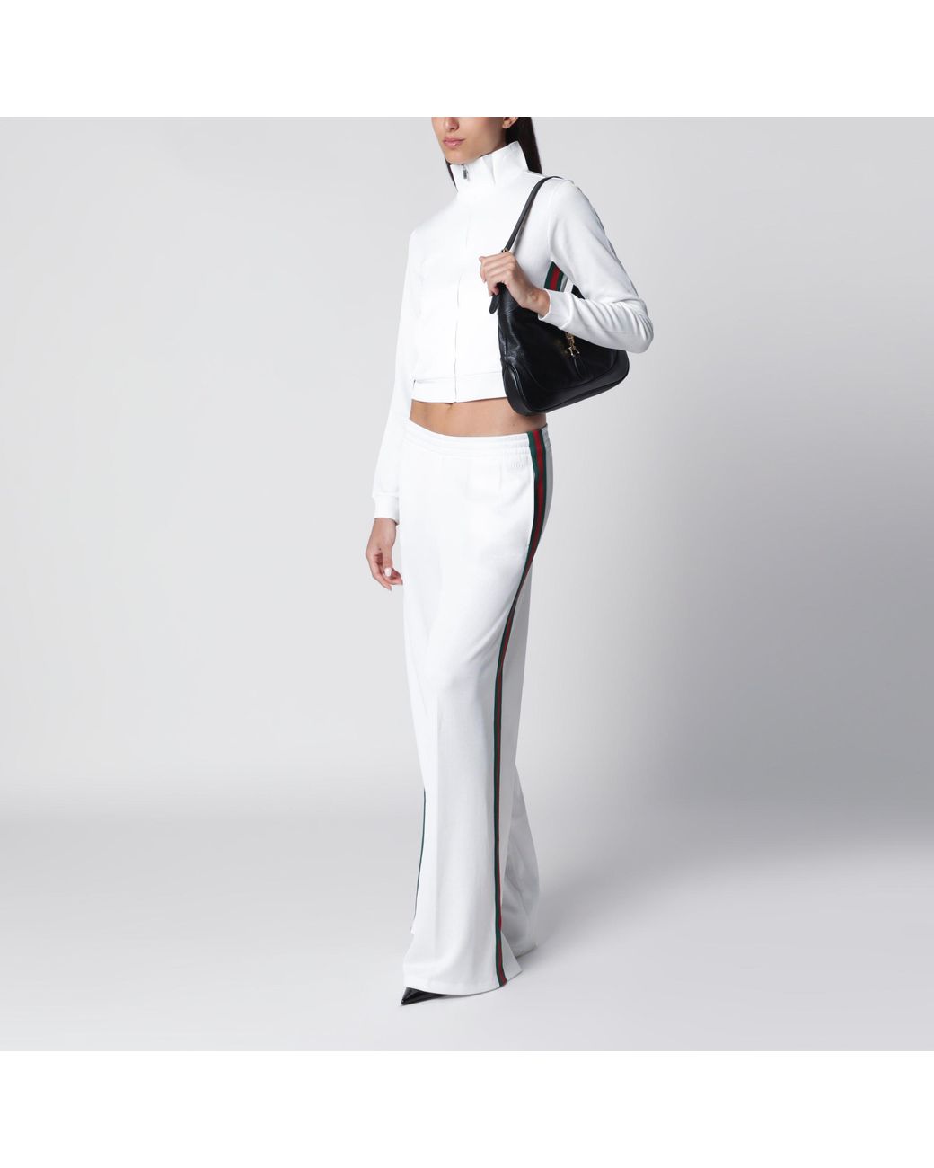 Gucci White Cotton Jersey Leisure Trousers With Web Stripe