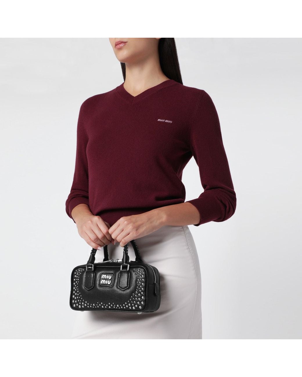 Miu Miu Black Arcadie Studded Leather Bag