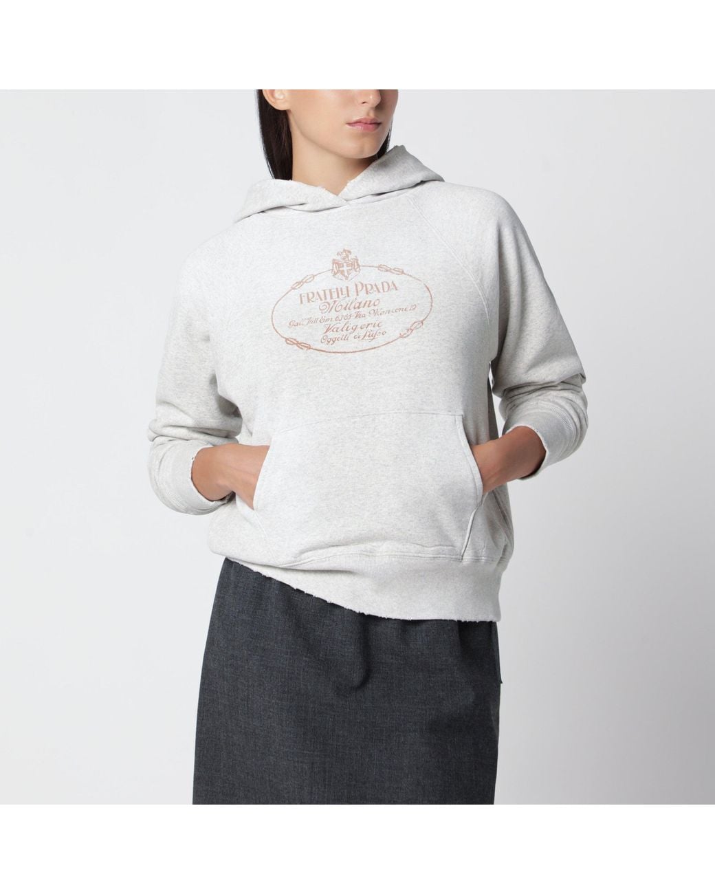 Prada Gray Light Mélange Hooded Sweatshirt