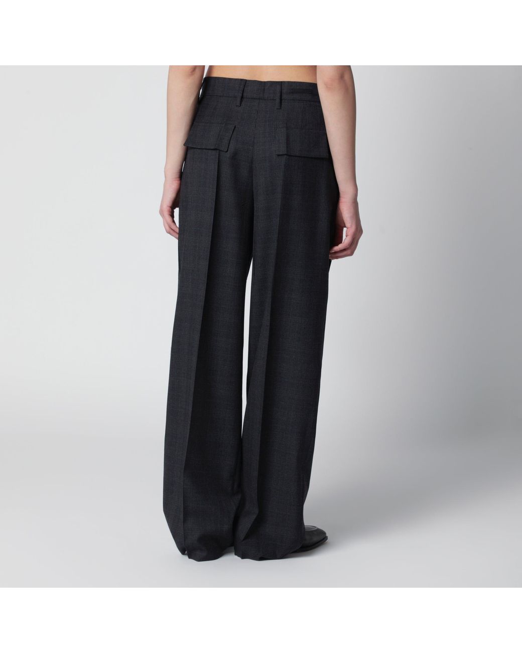 Prada Black Wool Trousers With Check Pattern