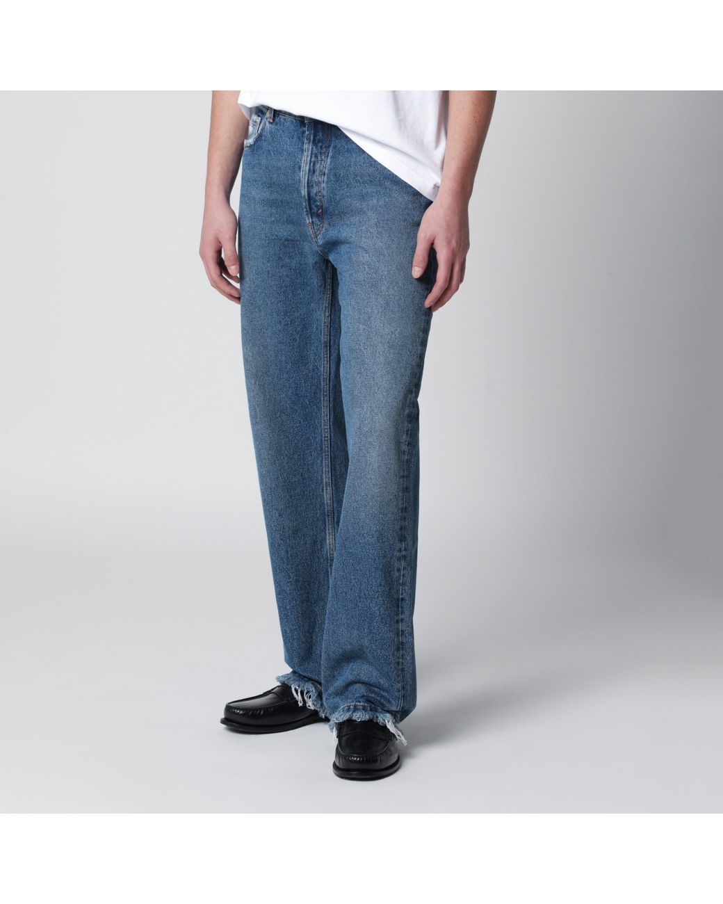 Séfr Blue Frayed Cut Jeans With Fringed Pockets for men