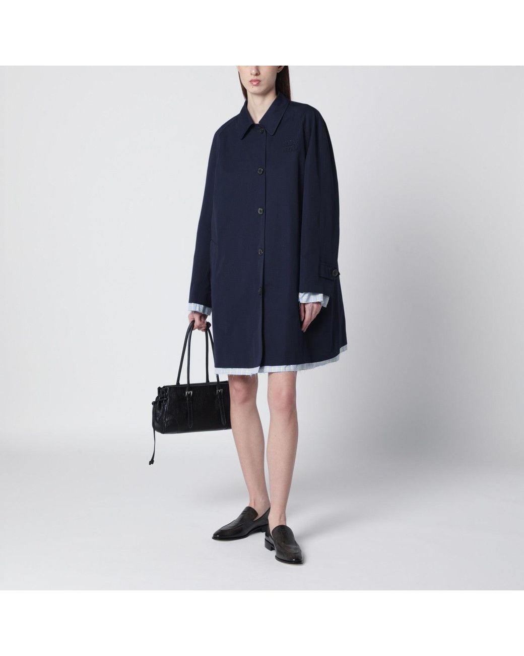 Miu Miu Blue Cotton Overcoat