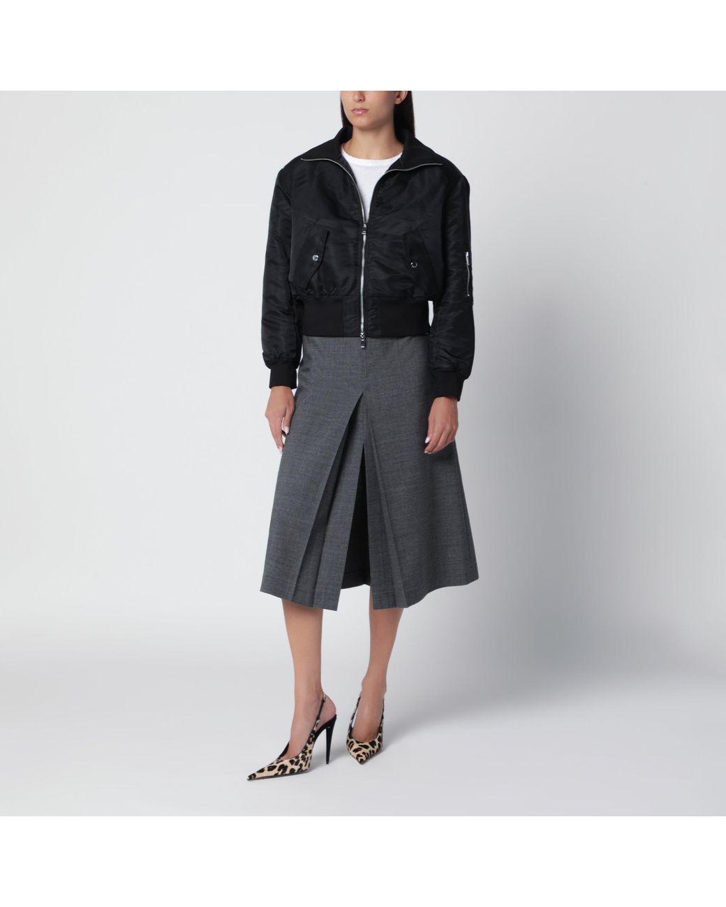 Frankie Shop Black Short Storm Technical Fabric Bomber Jacket