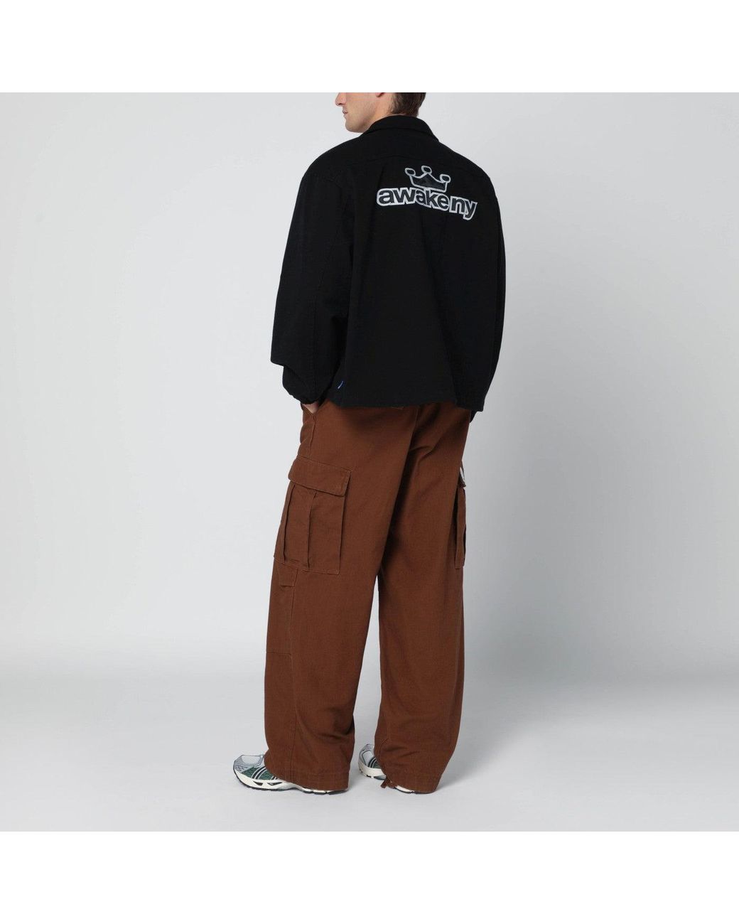 AWAKE NY Black Zip Up Overshirt With Logo for men