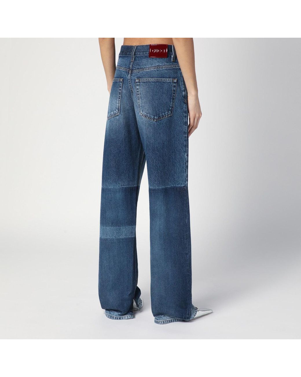 Gucci Blue Two-Tone Wide-Leg Jeans With Stone-Washed Treatment