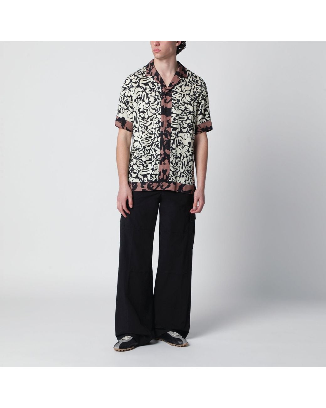 Dries Van Noten Black Shirt With Graphic Squiggle Print for men