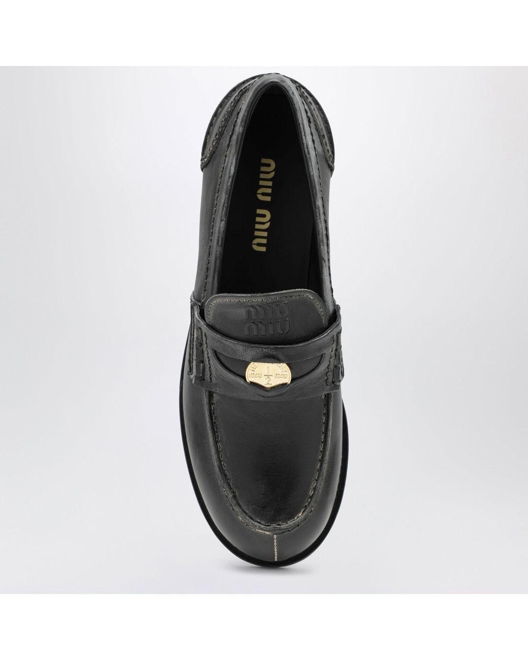 Miu Miu Black Vintage-Style Leather Loafers