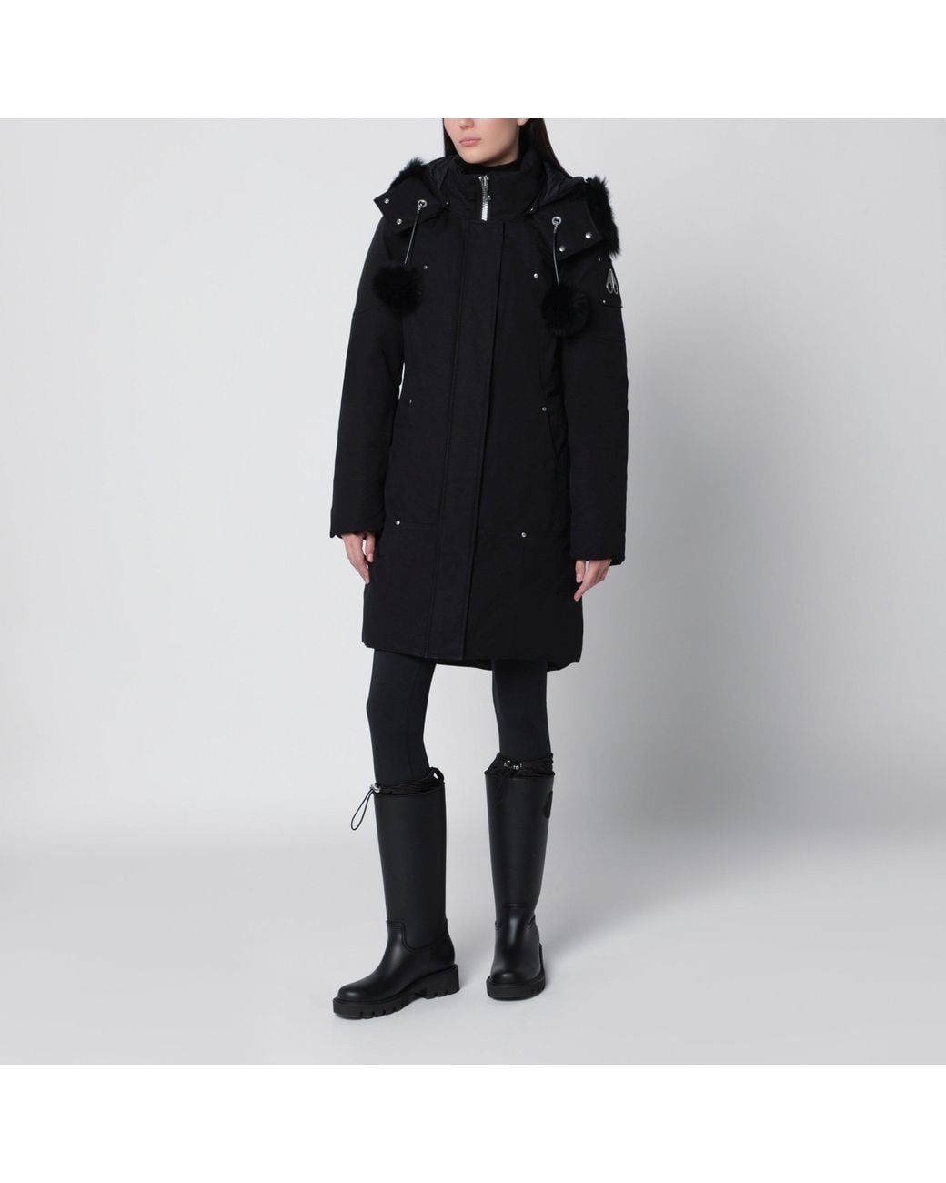 Moose Knuckles Black Stirling Original Mini Cotton-Blend Parka With Removable Hood And Fur Insert
