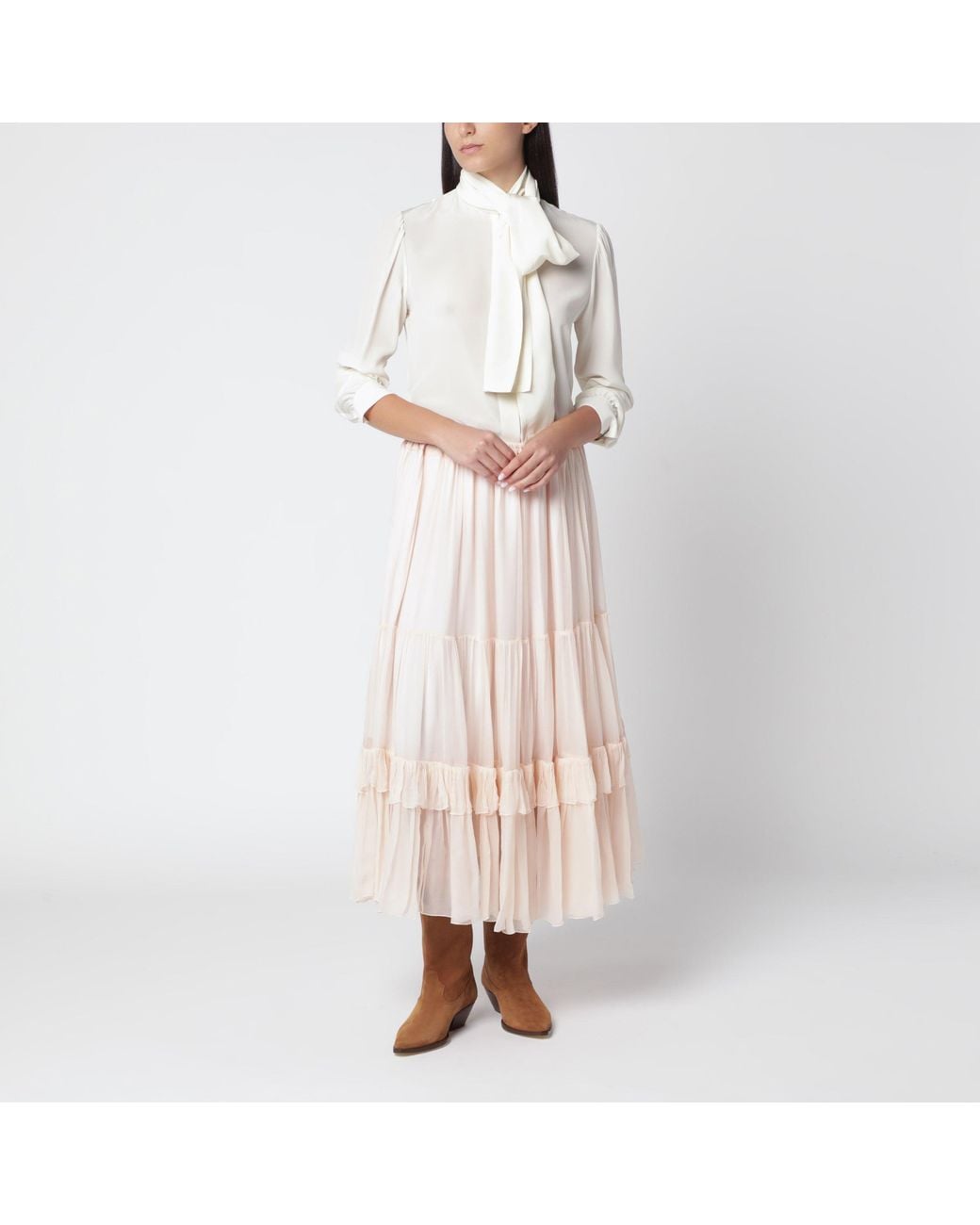 Chloé Pink Powder Silk Midi Skirt
