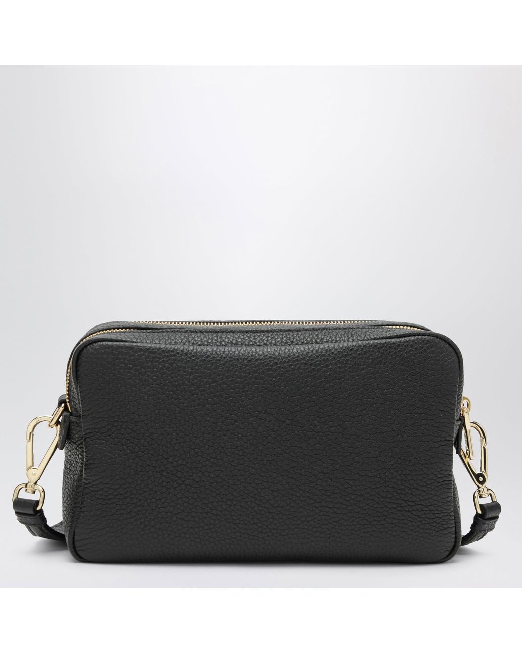 Prada Black Mini Leather Shoulder Bag With Logo Webbing Strap And Zip Closure