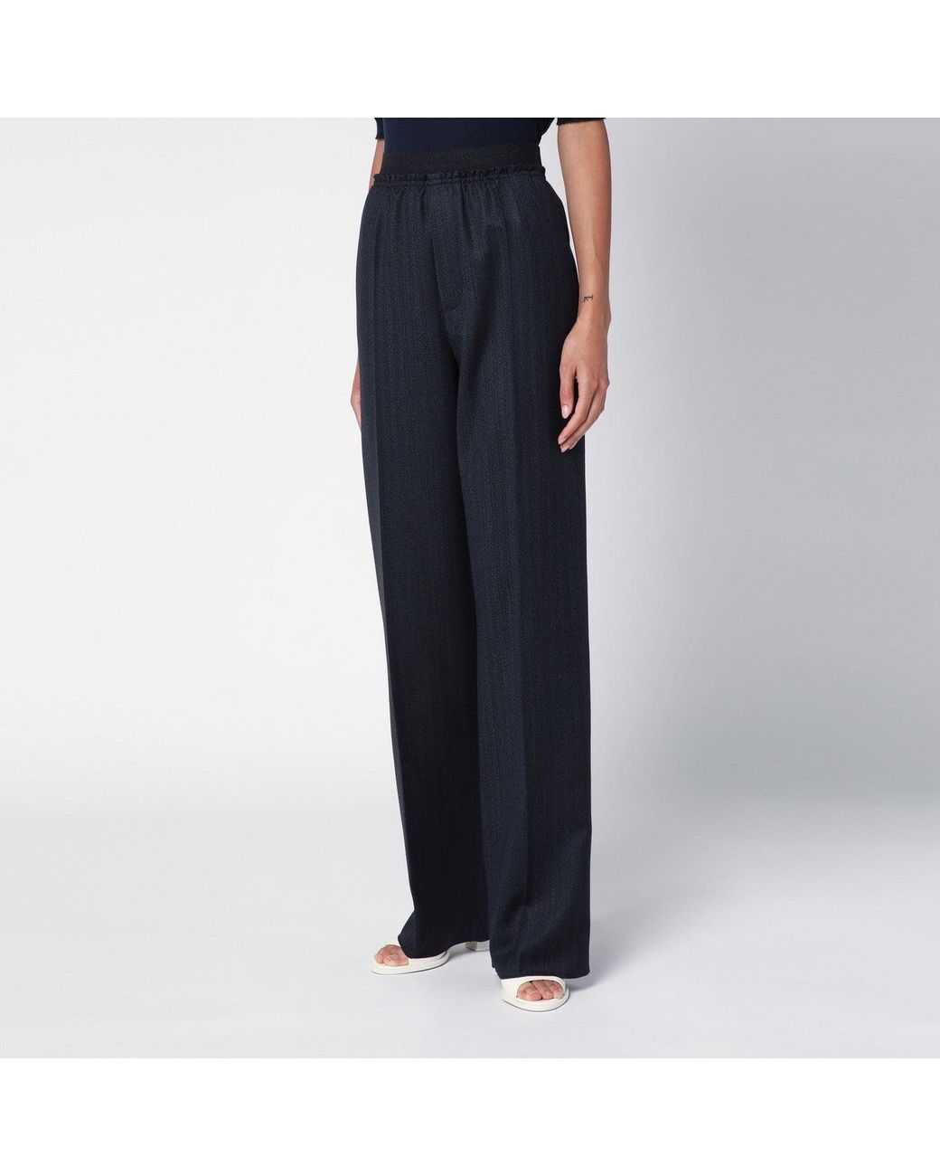 Bottega Veneta Black /blue Striped Wool Trousers