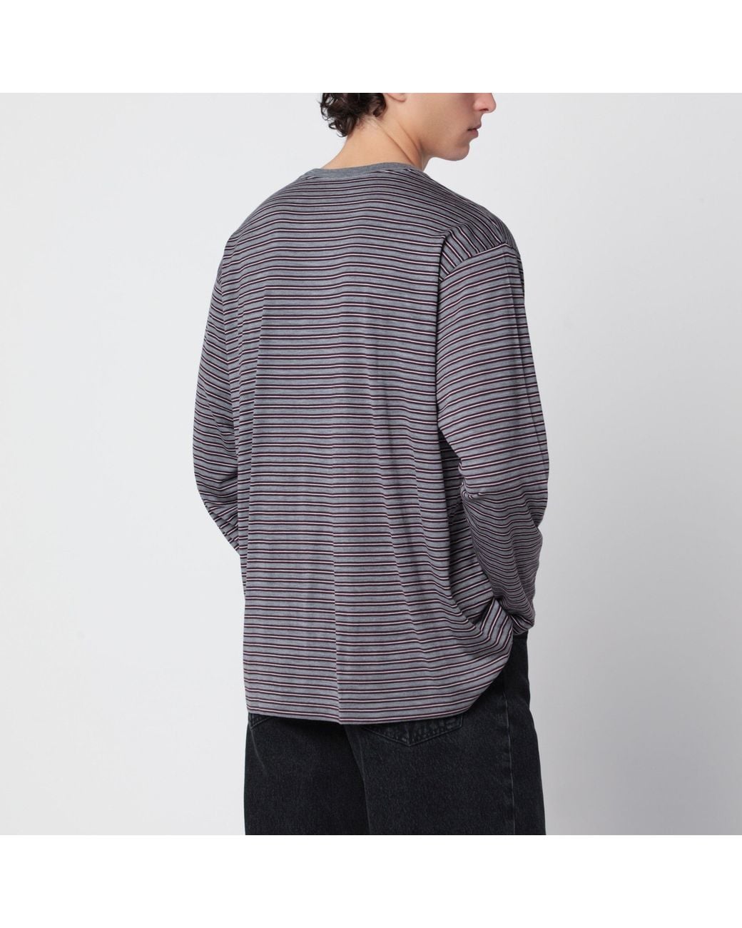 Auralee Gray Striped T-Shirt for men