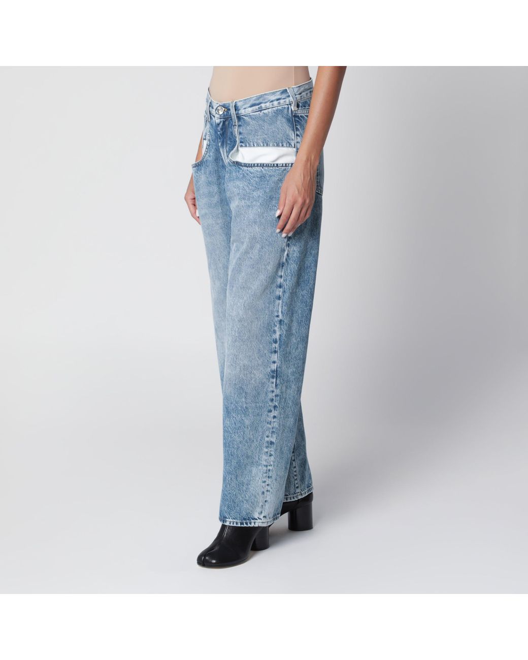 Maison Margiela Blue Light Washed Jeans With Contrasting Insert Pocket Details